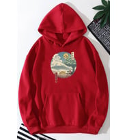 Unisex Neighbor's Ukiyo e Baskılı Sweatshirt (Kırmızı)