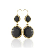 Kadir Jewellery 22 Ayar Altın Kaplama Kadın Taşlı Küpe -El İşçiliği Ve Hipoalerjenik Küpe (Siyah)