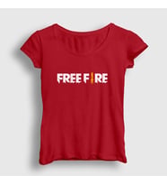 Presmono Kadın Beyaz Logo Free Fire T-Shirt 233448tt (Kırmızı)