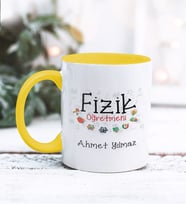 Fizik Öğretmeni Tasarımlı Kişiye Özel Kupa Bardak (Sarı)