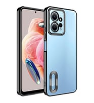 Xiaomi Redmi Note 12 4G Kılıf Logo Yeri Açık Kamera Lens Korumalı Renkli Kenarlı Şeffaf Silikon (Siyah)