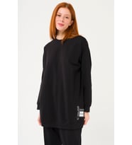 S-3991 Slogan Nakışlı Basic Oversize Sweatshirt Takım (Siyah)