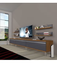 Decoraktiv Eko 270R Mdf Krom Ayaklı Tv Ünitesi Tv Sehpası (Antrasit - Ceviz)