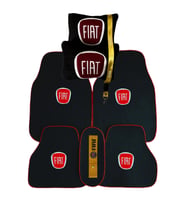 Fiat Uyumlu Nakışlı Araç Oto Halı Paspas & Polar Ortopedik Boyun Yastığı & Sarı Araba Aksesuarı (Siyah-Sarı)