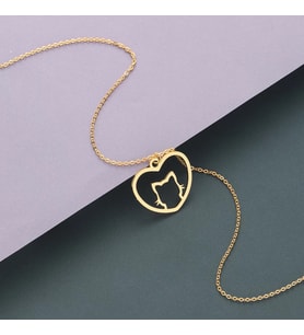 Kişiye Özel 925 Ayar Gümüş Kalp Kedi Kolye (Gold)