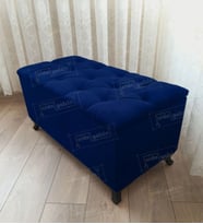Lüks Sandıklı Kapitoneli Ayakucu Puf Bench 120 cm Siyah Ayak (Lacivert)