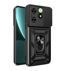 Tecno Spark Go 2024 Kılıf Magnetik Standlı Kamera Korumalı Sürgülü Vega Kılıf (Siyah)