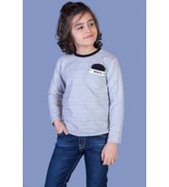 Toontoy Erkek Çocuk Cep Üstü Şerit Detaylı Tişört ( Gri-Melanj)