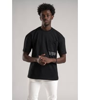 FBI Yarım Oversize (Hafif Bol Kesim) Bisiklet Yaka Cepli Pamuklu T-shirt (Siyah)