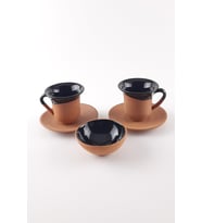 Toprak Kahve Fincanı 3 lü Set (Siyah)