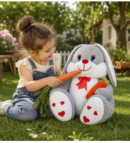 ÖZGÜNER  100 cm Elinde Havuç Tutan Tavşan (Gri)