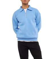 Ghassy Co. Erkek Polo Yaka Oversize Yarım Fermuarlı Sweatshirt (Açık Mavi)