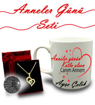 Anneler Gününe Özel Kişiye Özel Kupa & Kalp Detaylı Eros Kolye Hediye Seti (Model 2)