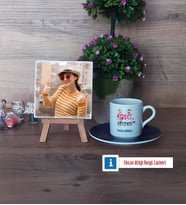 Rehber Öğretmeni Fotoğraflı Dekoratif Taş, Ahşap Altlıklı Türk Kahvesi Fincanı Hediye (Model 4)
