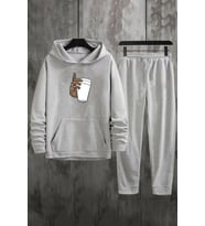 Unisex Tupac Coffee Baskılı Eşofman Takımı (Gri)