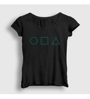 Presmono Kadın Beyaz Green Symbols Squid Game T-Shirt 260398tt (Siyah)
