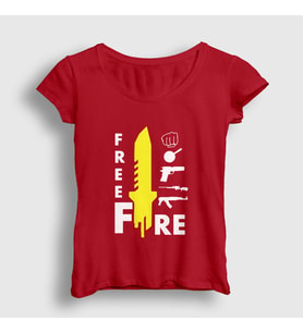 Presmono Kadın Haki Knife Free Fire T-Shirt 232801tt (Kırmızı)
