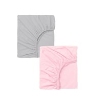 2 Adet 50 x 90 x 10 cm Anne Yanı Lastikli Penye Kumaş Bebek Çarşafı (Pembe-Grı)
