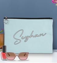 BK Gift Kişiye Özel İsimli-6 Astarlı Portföy Çanta 30x21cm(12 Renk Seçeneği), Baskılı El Çantası, Organizer Çanta (Açık Mavi)