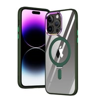 Apple iPhone 13 PRO Kılıf Standlı Magsafe Wireless Kablosuz Şarj Uyumlu Manyetik Renkli Şeffaf Kapak (Yeşil)