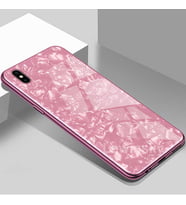 iPhone XS Max Kılıf Mermer Desenli Marbel Cam Silikon Kılıf (Pembe)