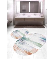 Dijital Baskılı Kaymaz Taban Yıkanabilir Oval 2'li Klozet Takımı Banyo Paspası NOKZ-HS-337 (Çok Renkli)