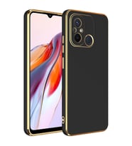 Xiaomi Redmi 12C Kılıf Kenarları Gold Kamera Korumalı Renkli Pastel Silikon Mavi Açık BARK (Siyah)