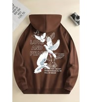 Love and Peace Baskılı Oversize Sweatshirt (Kahverengi)