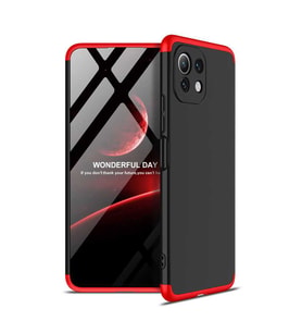 Xiaomi Mi 11 Lite Kılıf Zore Kamera Korumalı 360 Tam Koruma Ays (Siyah-Kırmızı)