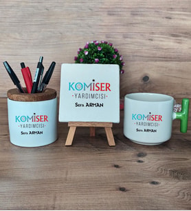 Komiser Yardımcısı Hediye Sepeti Kupa Bardak T Kulplu, Kalemlik ve Dekoratif Taş 10 Nisan Polisler Günü (Model 8)