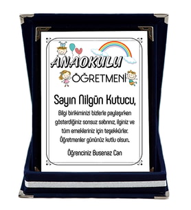 Anaokulu Anasınıfı Okul Öncesi Öğretmenine Hediye İsim Baskılı Plaket - Öğretmenler Günü Hediyesi (Lacivert)
