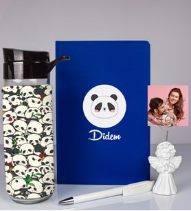 Kişiye Özel Defter Kalem Matara Ve Fotoğraflı Notluk Seti 93565 (Mavi)