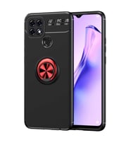 Oppo A15S Kılıf Yüzüklü Magnetli Ravel Case (Siyah-Kırmızı)