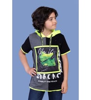 Toontoy Erkek Çocuk Garni Detaylı Baskılı Tişört (Siyah)