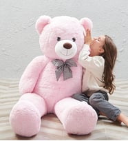 Oyuncak 120 Cm Papyonlu Peluş Ayıcık- İthal Kumaş - Premium Kumaş Hediyelik Ayı Pelüş Ayı (Pembe)