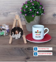 Endüstri Mühendisi Türk Kahvesi Fincanı Ahşap Altlıklı ve Fotoğraflı Ahşap Anahtarlık Hediye (Model 3)