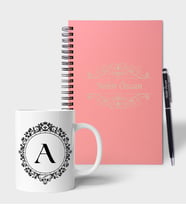 Kişiye Özel Ahşap İsimli ve Harfli Renkli Defter Kalem Kupa Hediye Seti (Model 7)
