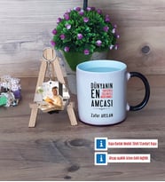 Amcaya Hediye Kupa Bardak Beyaz ve Fotoğraflı Ahşap Anahtarlık Hediye (Model 9)