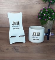 Jeoloji Mühendisi Hediye Sepeti Kupa Bardak T Kulplu ve Ahşap Telefon Standı Mühendisler Günü Hediyesi (Model 2)