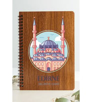 Edirne Selimiye Camii Şehir Tasarım Ahşap Kapaklı Defter Kraft Kağıt Özel Tasarm (Ceviz Rengi)