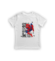 Spiderman baskılı örümcek adam pamuklu penye kumaş yazlık çocuk tişört (Beyaz)