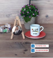 Bankacı Türk Kahvesi Fincanı Ahşap Altlıklı ve Fotoğraflı Ahşap Anahtarlık Hediye (Model 8)