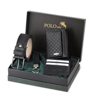 Polo Air Dama Desen Cüzdan Kendinden Kartlık Kemer Anahtarlık Kombin HM-13 (Siyah)