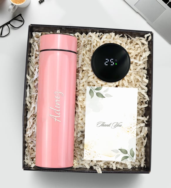 Kişiye Özel Kutusunda 500 ML Dereceli Termos (Pembe)