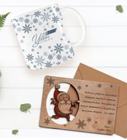 BK Gift Kişiye Özel Mutlu Yıllar Kupa Bardak ve Retro Ahşap Yılbaşı Tebrik Kartı Hediye Seti-7 (Turuncu)