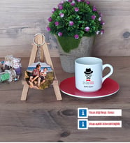 En Cool Baba Türk Kahvesi Fincanı Ahşap Altlıklı ve Fotoğraflı Ahşap Anahtarlık Hediye Babaya Hediye (Model 3)
