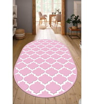 Dijital Baskılı Kaymaz Taban Yıkanabilir Oval Salon Halısı Mutfak Halısı Yolluk NDO-HS-171 (Pembe)