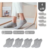 Unisex Düz Desen (4 ÇİFT) Pamuklu Terletmez Yazlık Görünmez Çorap Seti (Gri)