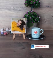 Sağlık Teknikeri Fotoğraflı Dekoratif Taş, Ahşap Altlıklı Türk Kahvesi Fincanı HediyeTıp Bayramı Hediyesi (Model 7)
