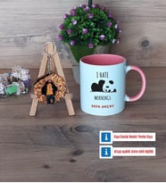 Sevimli Panda Kupa Bardak Beyaz ve Fotoğraflı Ahşap Anahtarlık Hediye (Model 6)